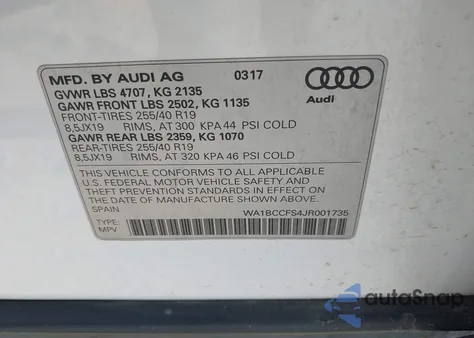 2018 Audi Q3 2.0T Premium/2.0T Sport Premium из США, поврежденный, VIN WA1BCCFS4JR001735
